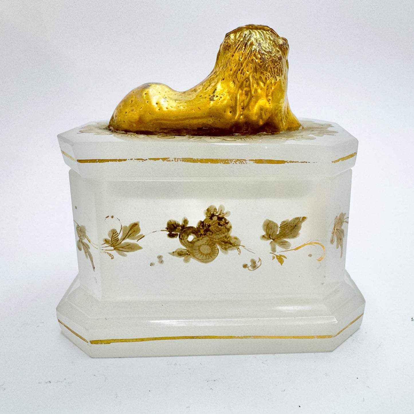 Antique Victorian Gilded Opaline Jewelry Casket Trinket Box, likely France.