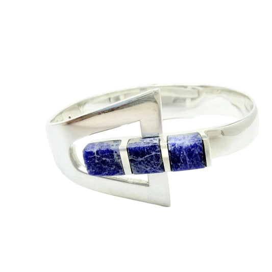 Mexico. Chunky Vintage Sterling Silver Lapis Lazuli Clamper Bracelet.
