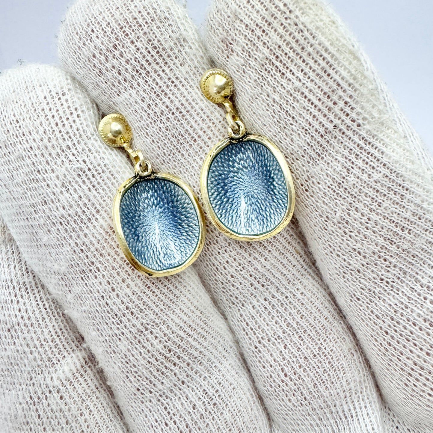 Ivar T Holth, Norway. Vintage Sterling Silver Blue Enamel Earrings.
