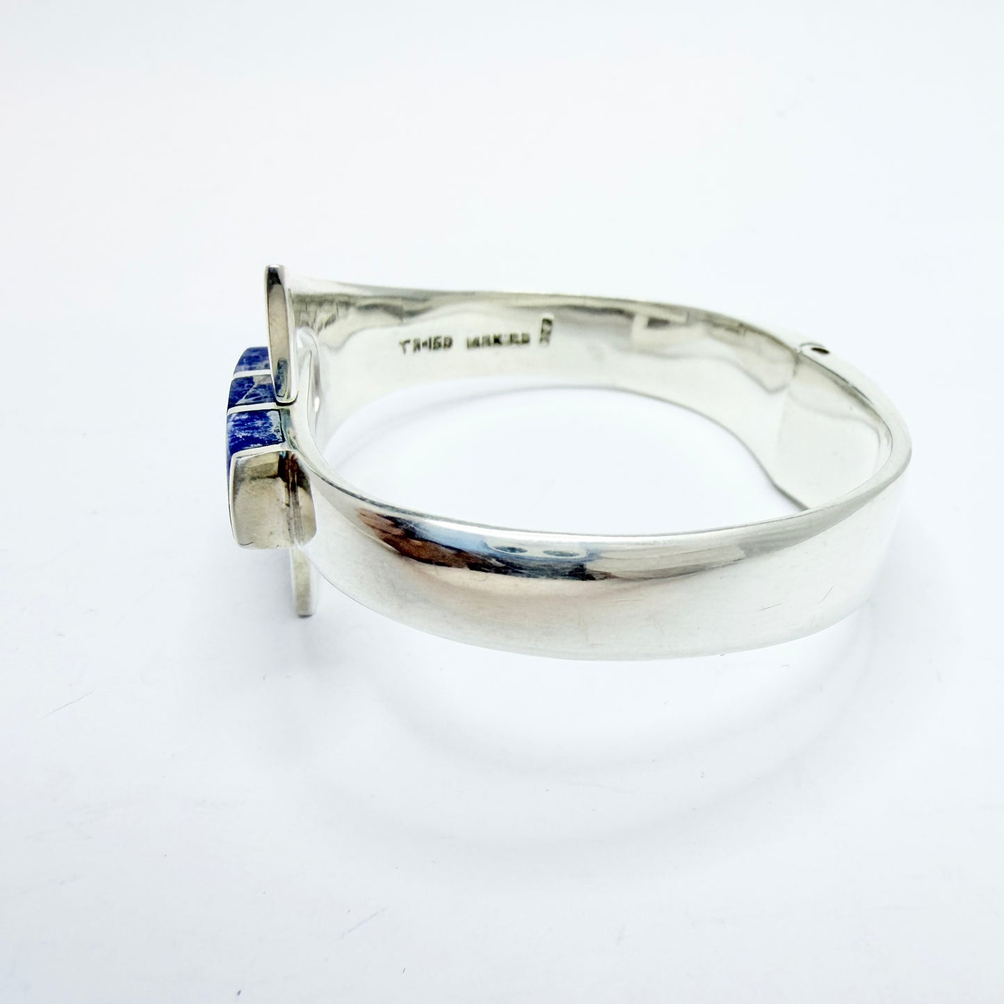 Mexico. Chunky Vintage Sterling Silver Lapis Lazuli Clamper Bracelet.