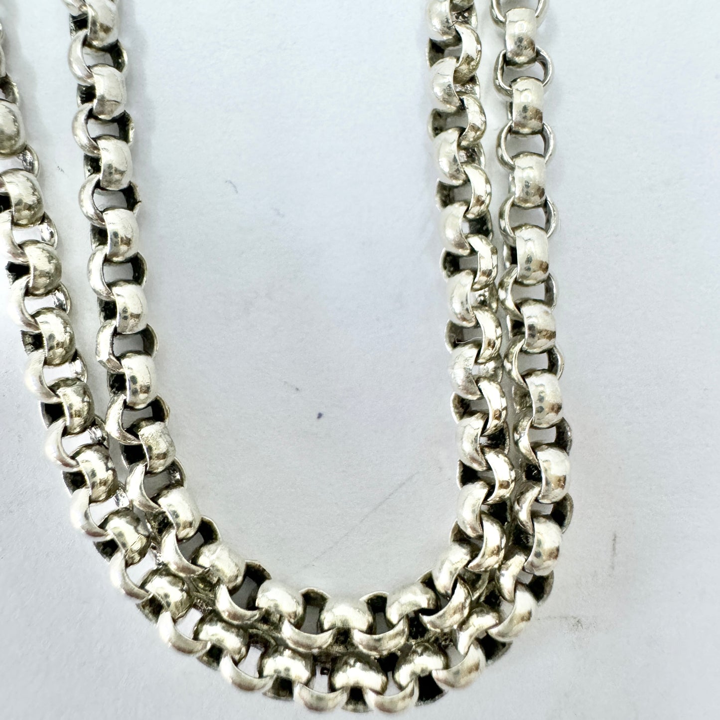 Denmark c 1950s Vintage Solid Silver 47 inch Chain Necklace