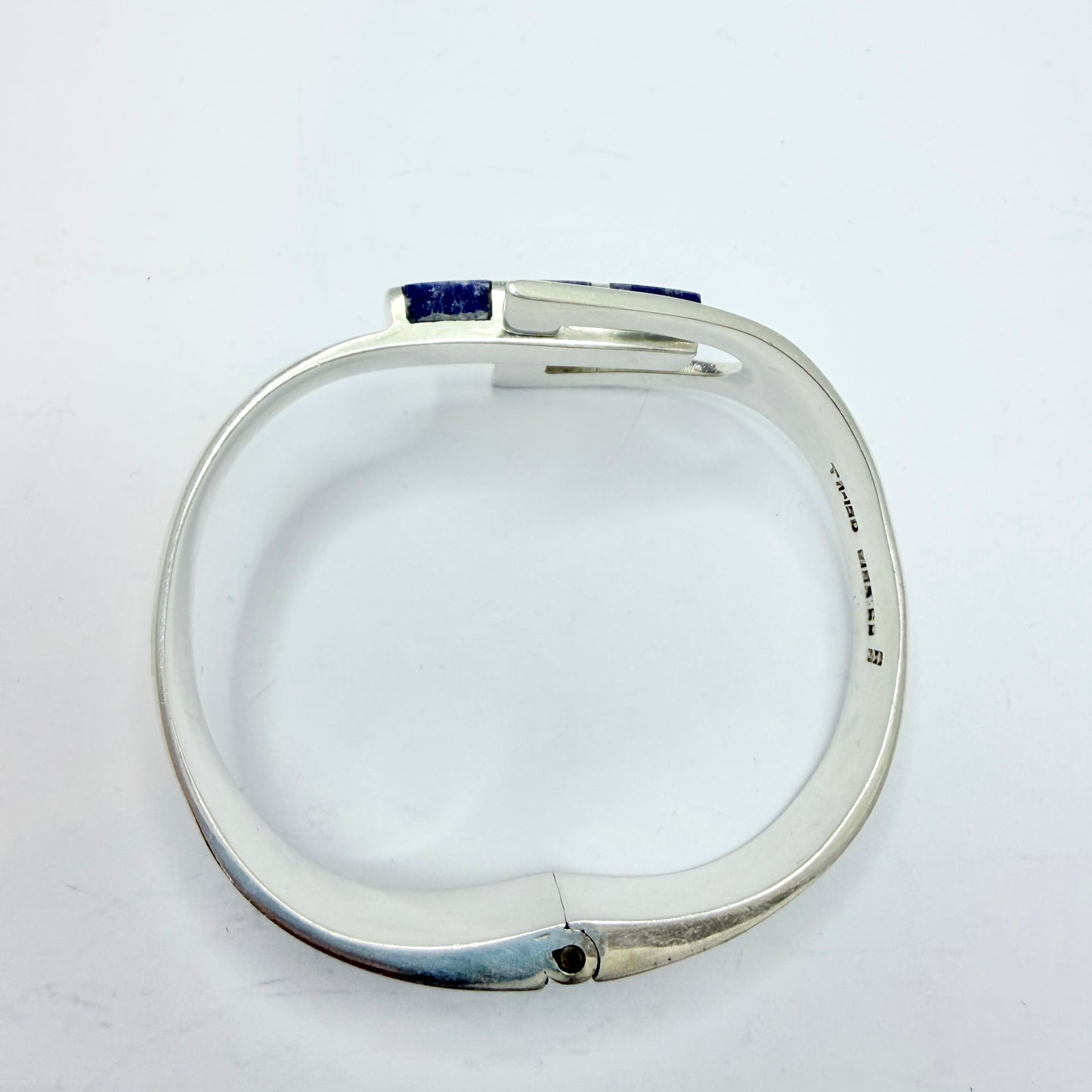Mexico. Chunky Vintage Sterling Silver Lapis Lazuli Clamper Bracelet.