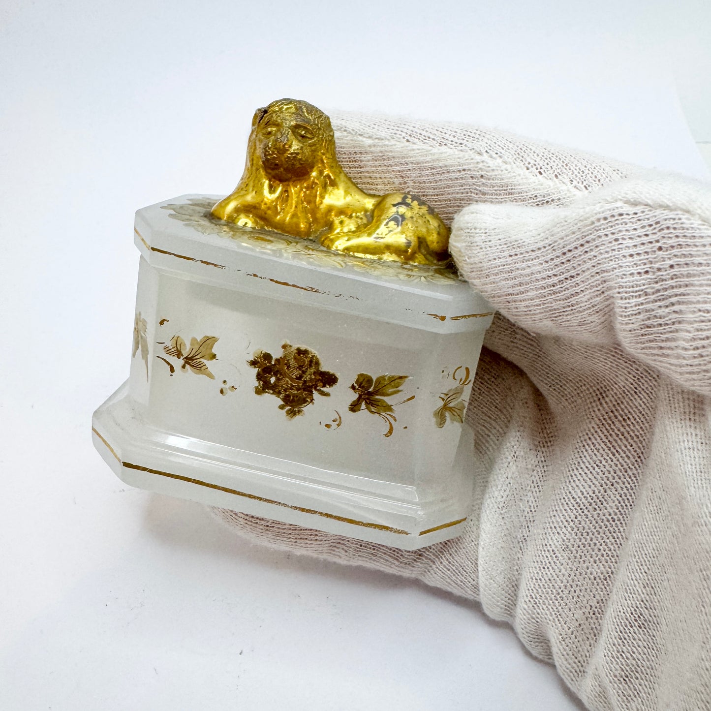 Antique Victorian Gilded Opaline Jewelry Casket Trinket Box, likely France.