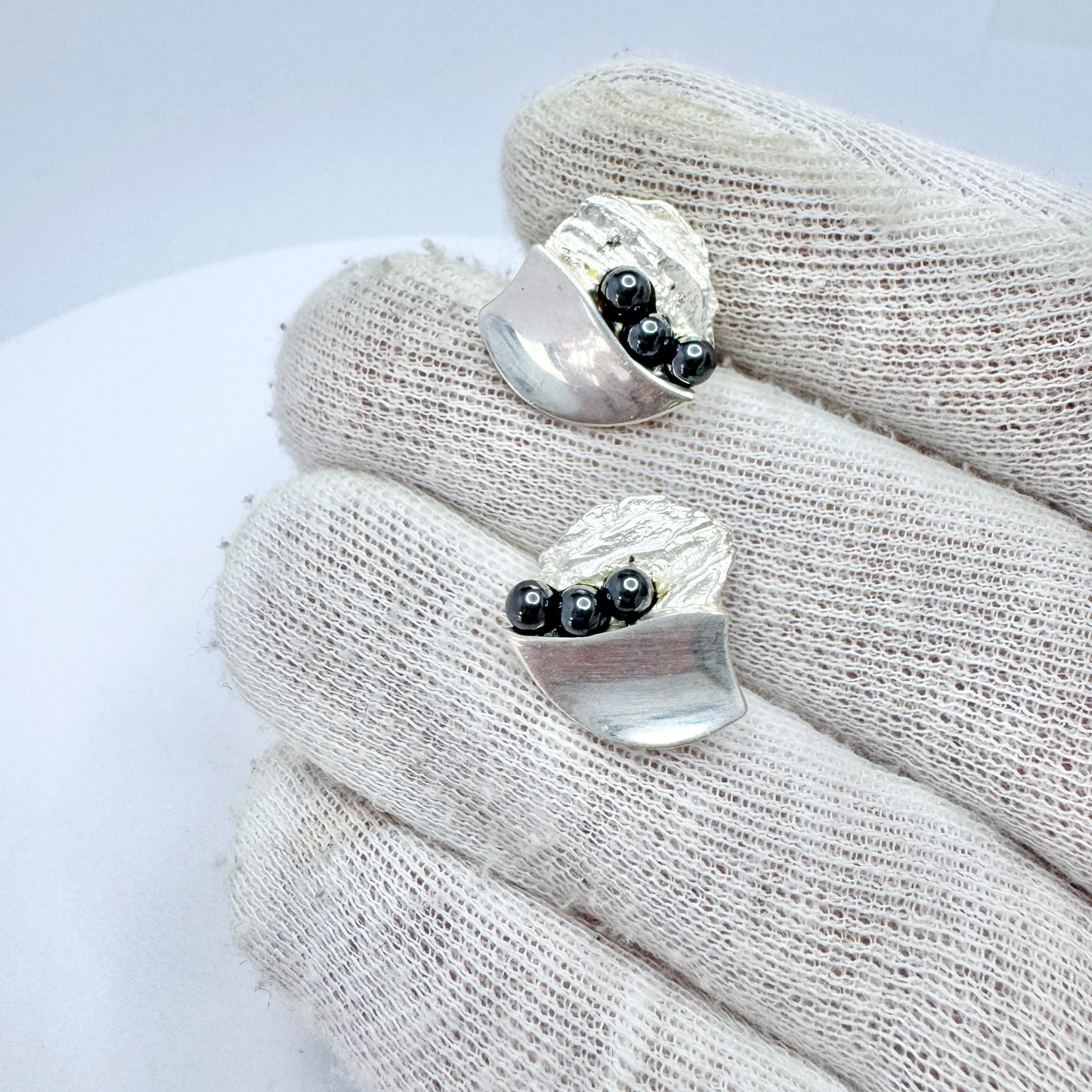 Denmark. Vintage Sterling Silver hematite Stud Earrings.