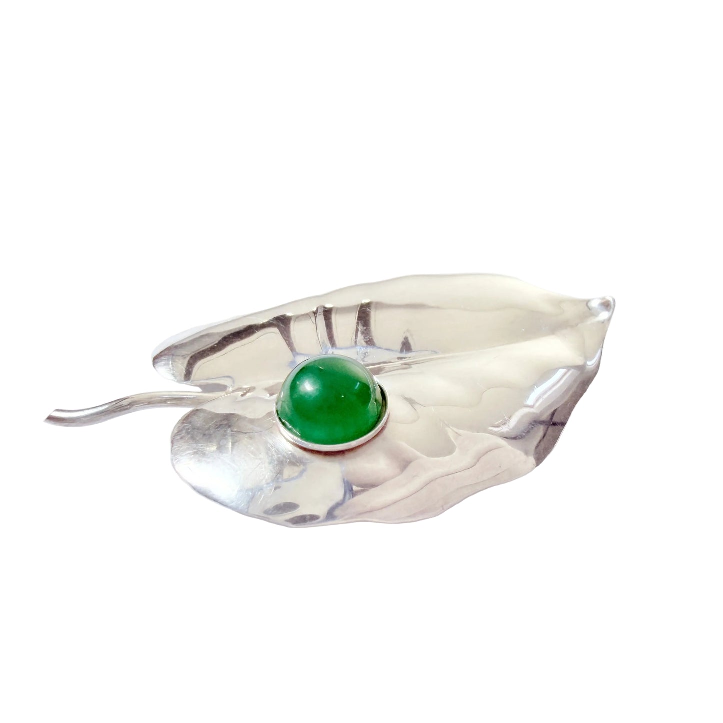 Pinco, Stockholm, Sweden 1954. Vintage Solid Silver Chrysoprase Leaf Brooch.