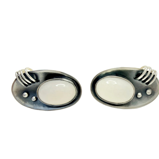 Konrad Wahlström, Sweden 1954. Vintage Mid-century Modern Solid Silver Quartz Earrings.