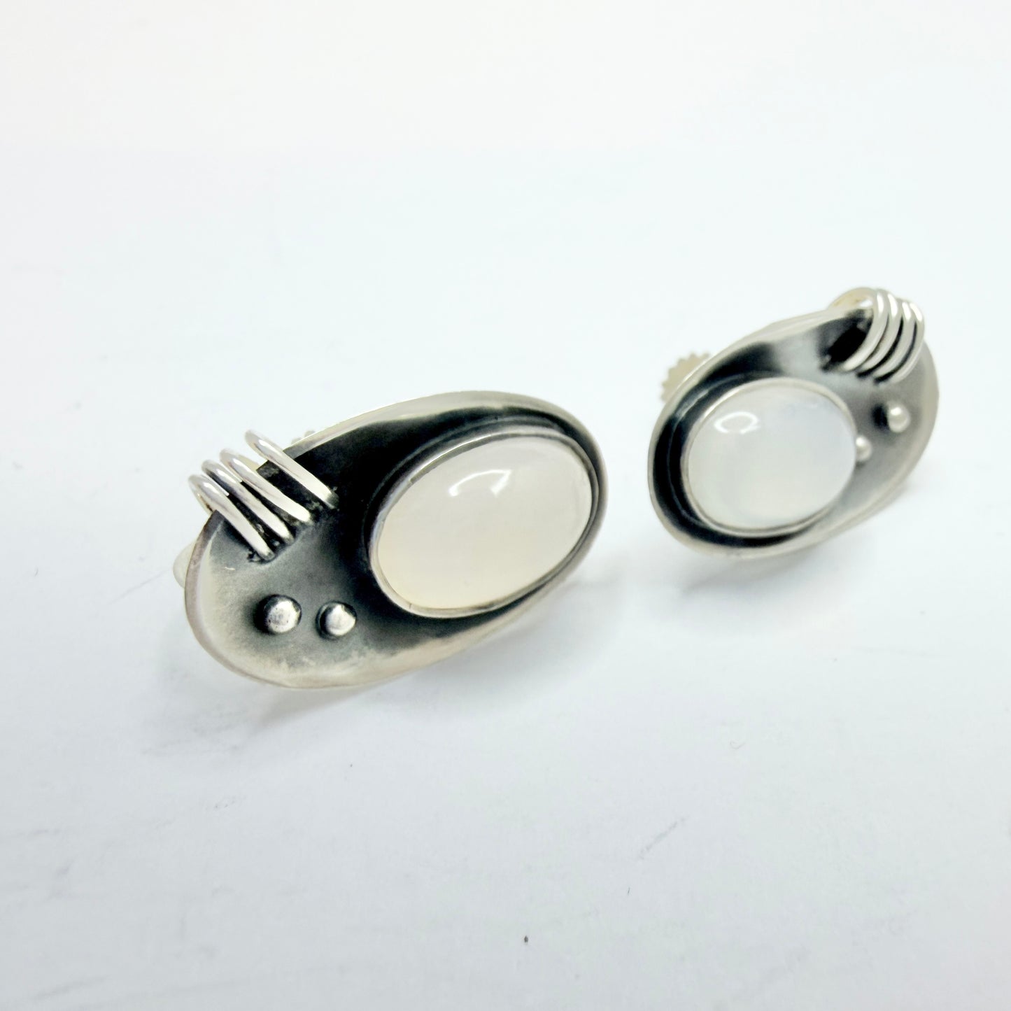 Konrad Wahlström, Sweden 1954. Vintage Mid-century Modern Solid Silver Quartz Earrings.