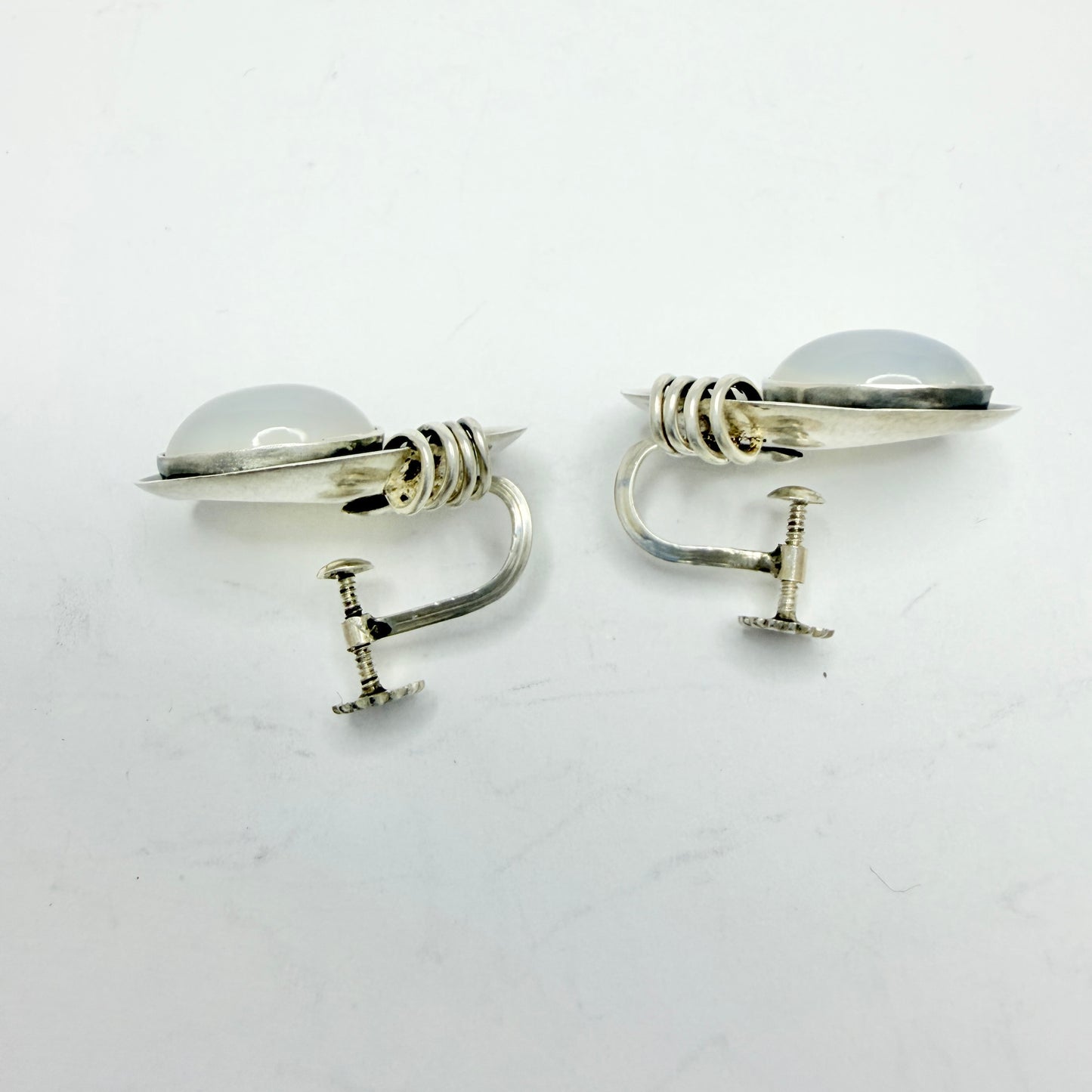 Konrad Wahlström, Sweden 1954. Vintage Mid-century Modern Solid Silver Quartz Earrings.