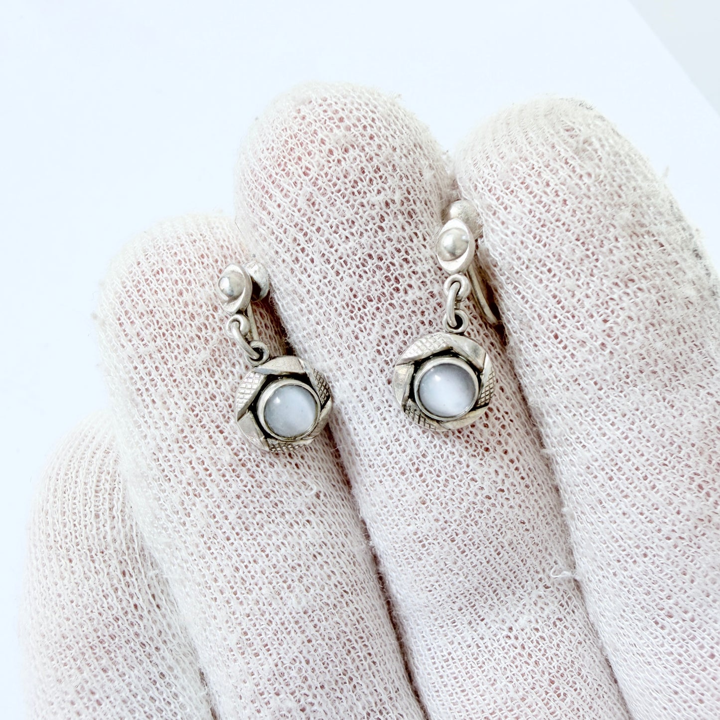 K&L-Kordes Lichtenfels, Germany c 1950s. Silver Moonstone Earrings