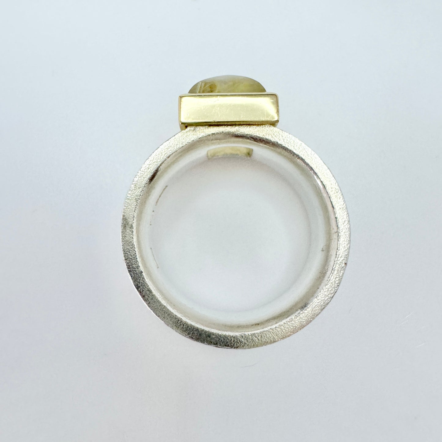 AKJ, Sweden, Vintage Sterling Silver Gold Detail Rutilated Quartz RIng.