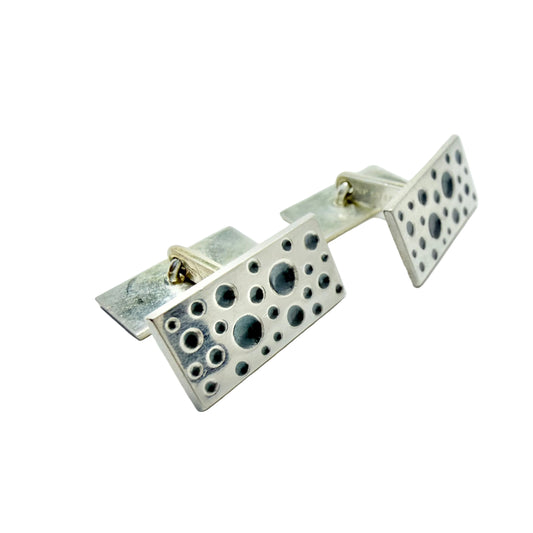 Elis Kauppi, Kupittaan Kulta Finland 1960s. Vintage Sterling Silver Space Age Moon Surface Cufflinks