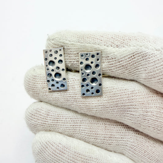 Elis Kauppi, Kupittaan Kulta Finland 1960s. Vintage Sterling Silver Space Age Moon Surface Cufflinks