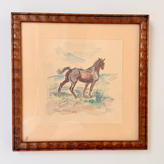 Vintage year 1947. Wild Horse Small Watercolor.