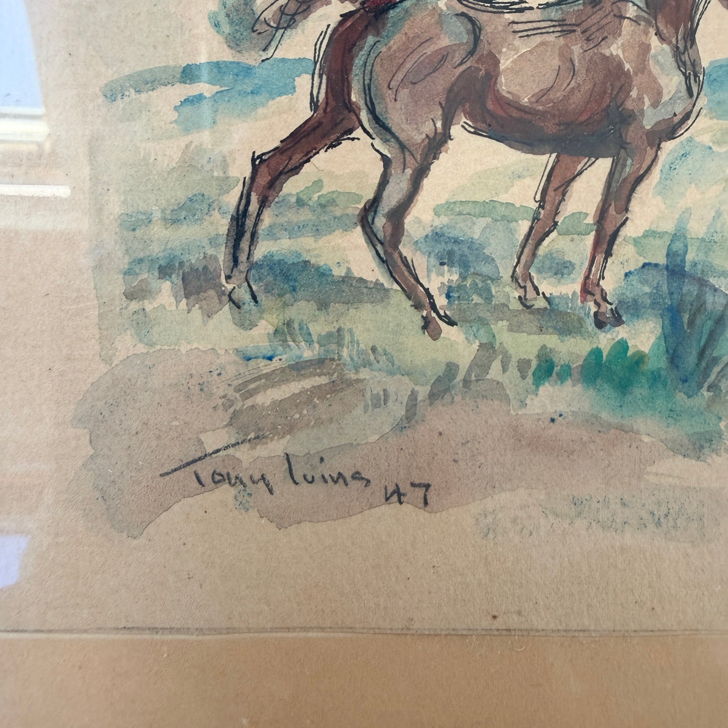Vintage year 1947. Wild Horse Small Watercolor.