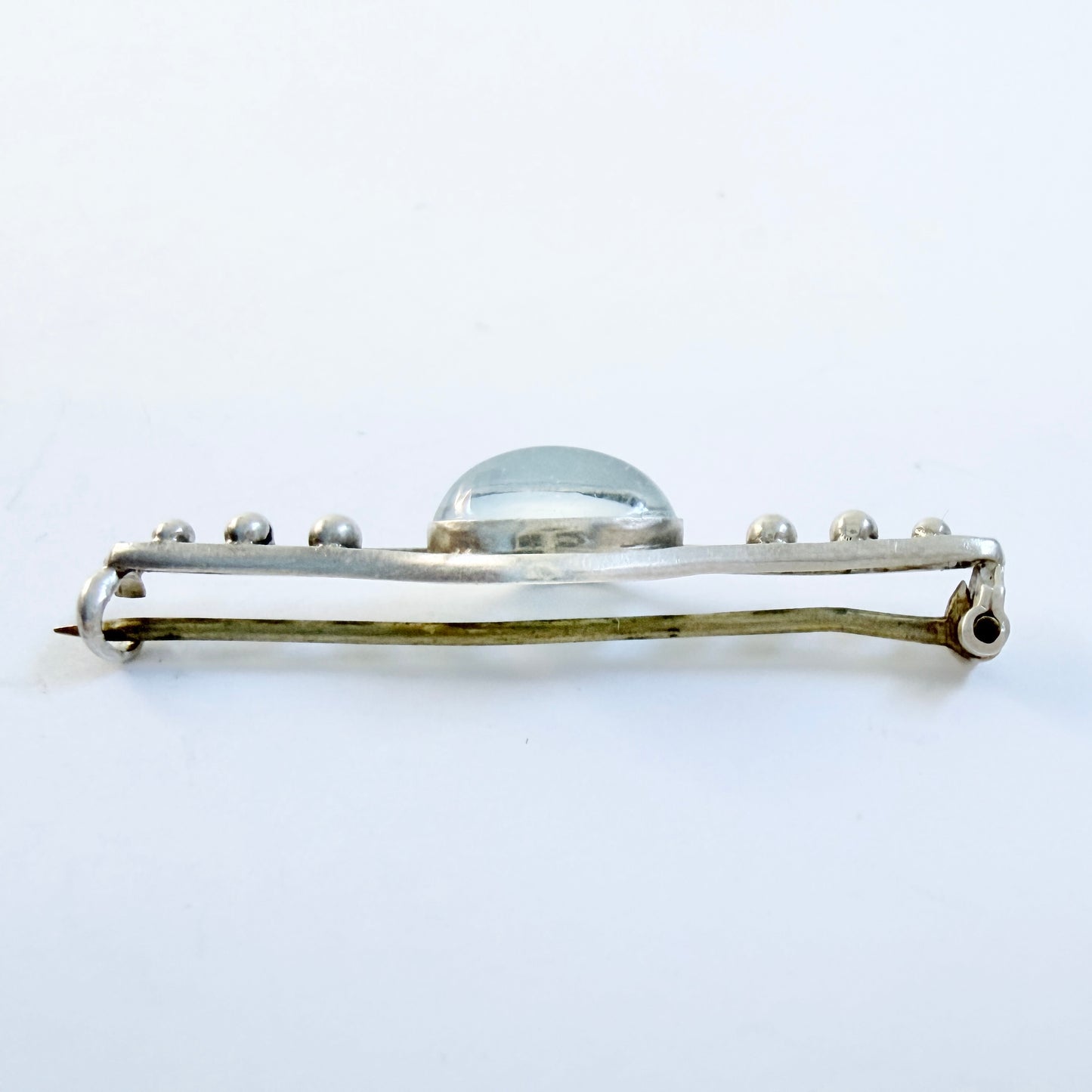 Early-mid 1900s Vintage Sterling Silver Moonstone Brooch + Box.