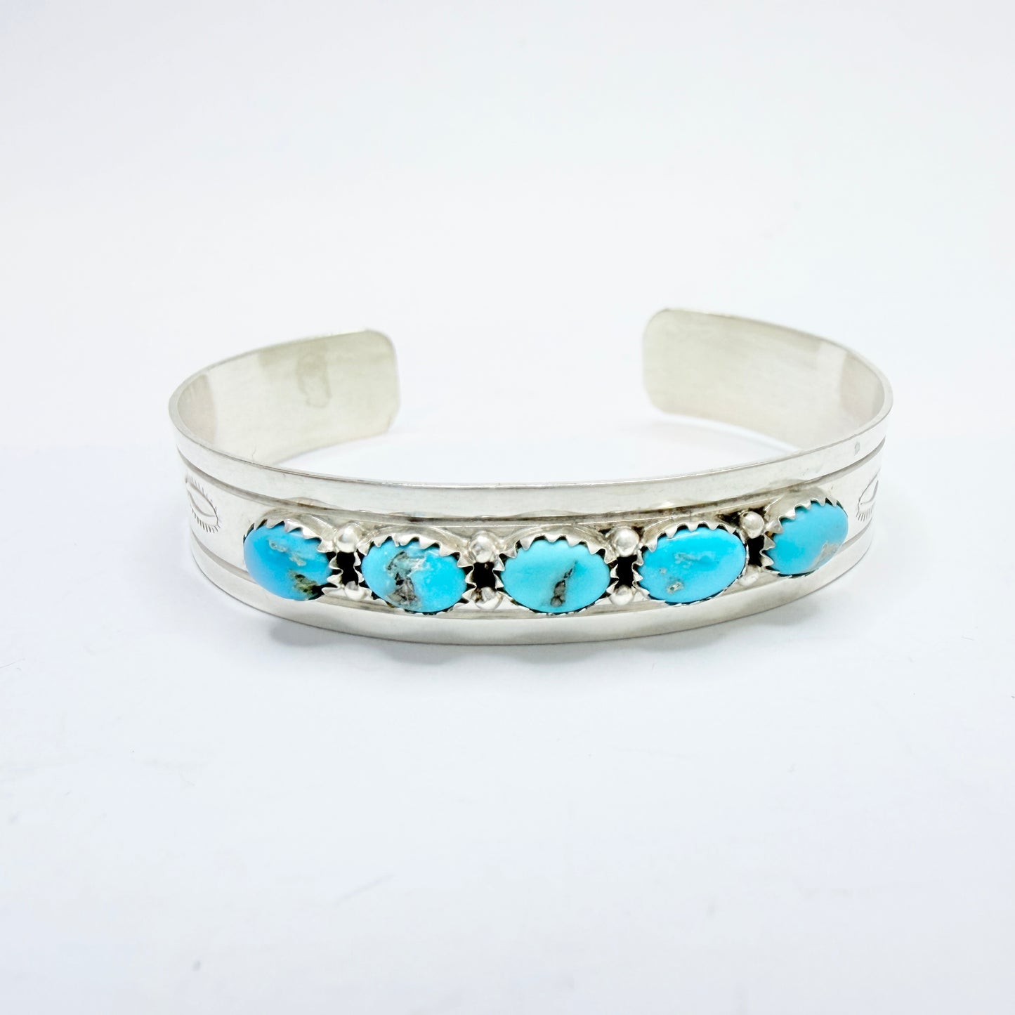 Vintage Sterling Silver Turquoise Cuff Bracelet. Prob. Native American.
