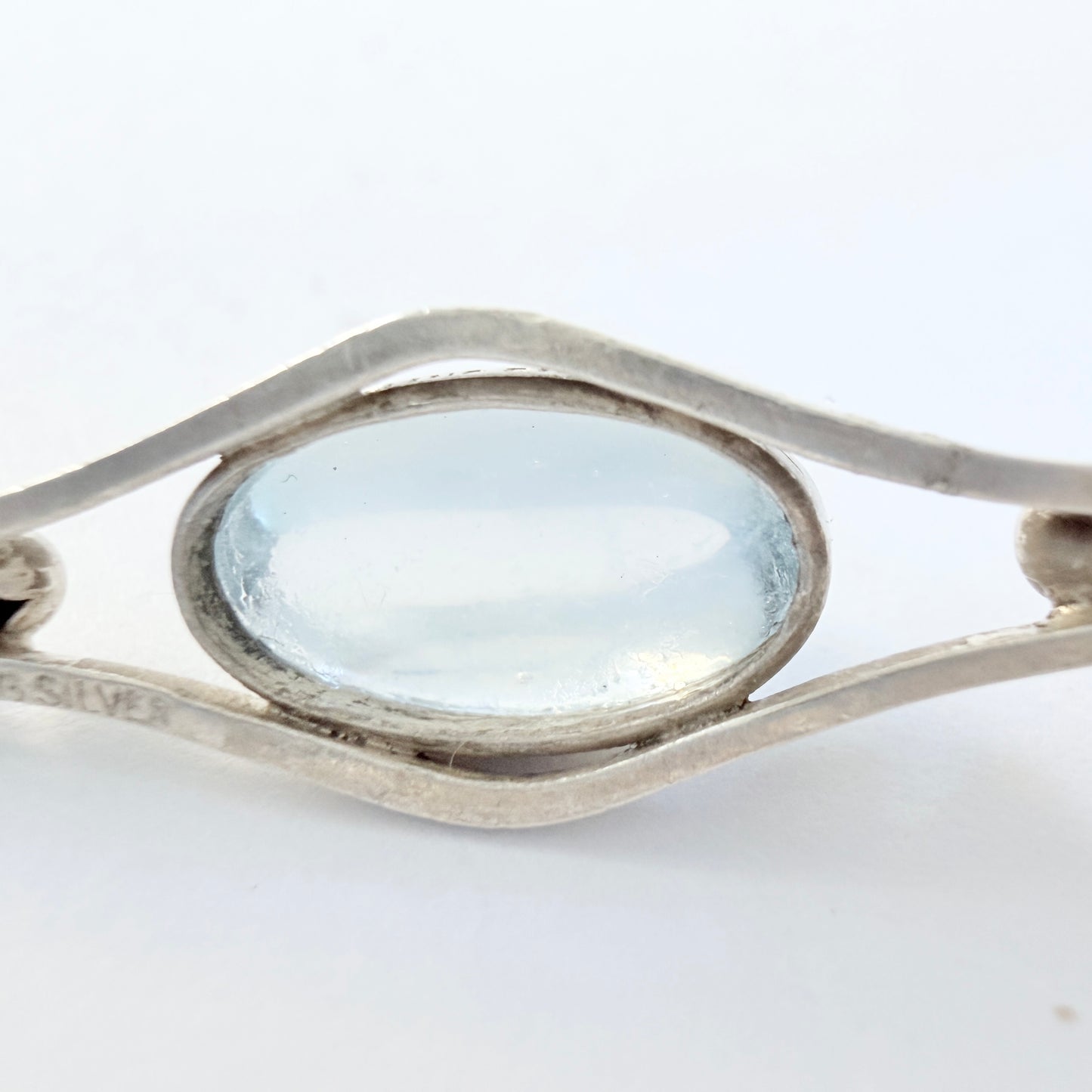 Early-mid 1900s Vintage Sterling Silver Moonstone Brooch + Box.