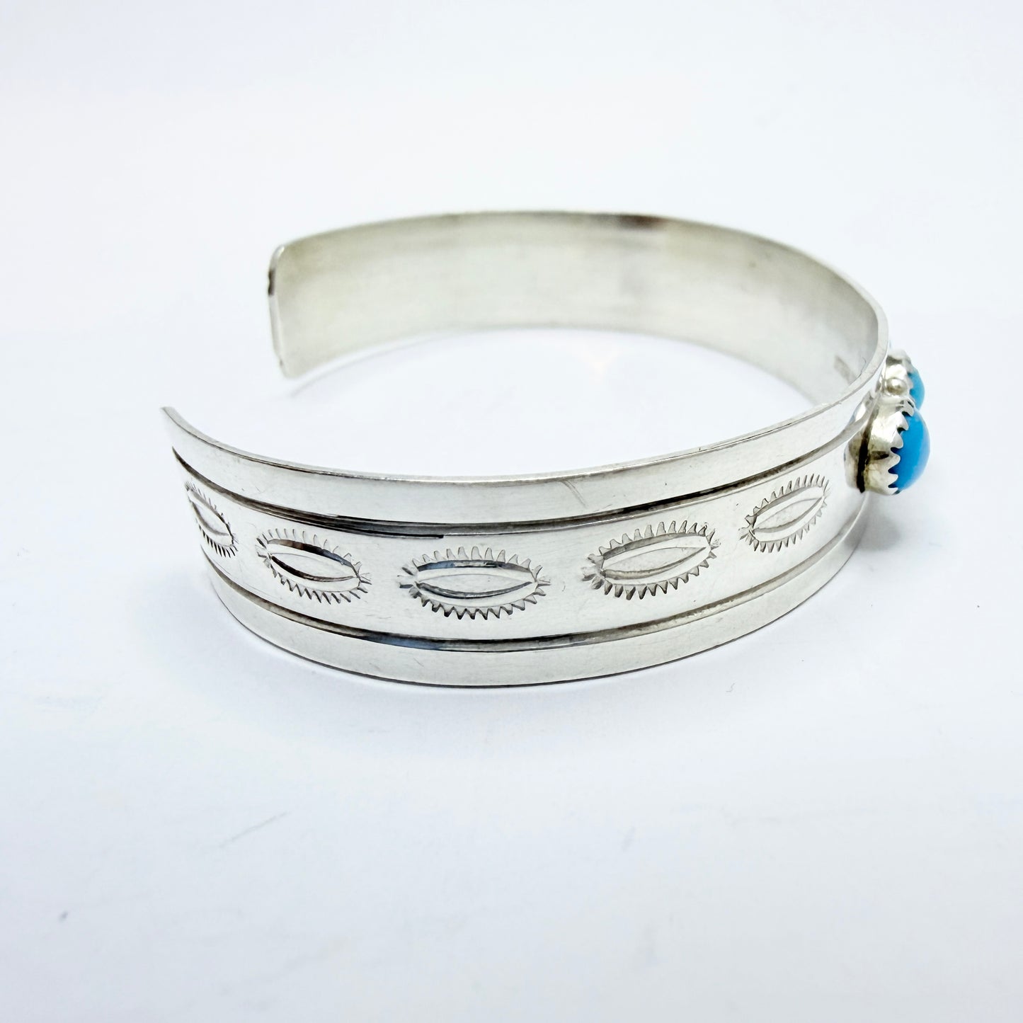 Vintage Sterling Silver Turquoise Cuff Bracelet. Prob. Native American.