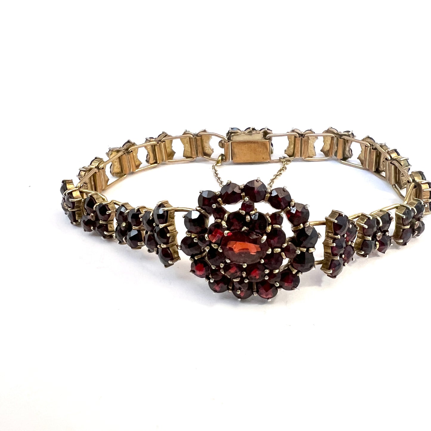 Early 1900s Bohemian Garnet Gilt Metal Bracelet.