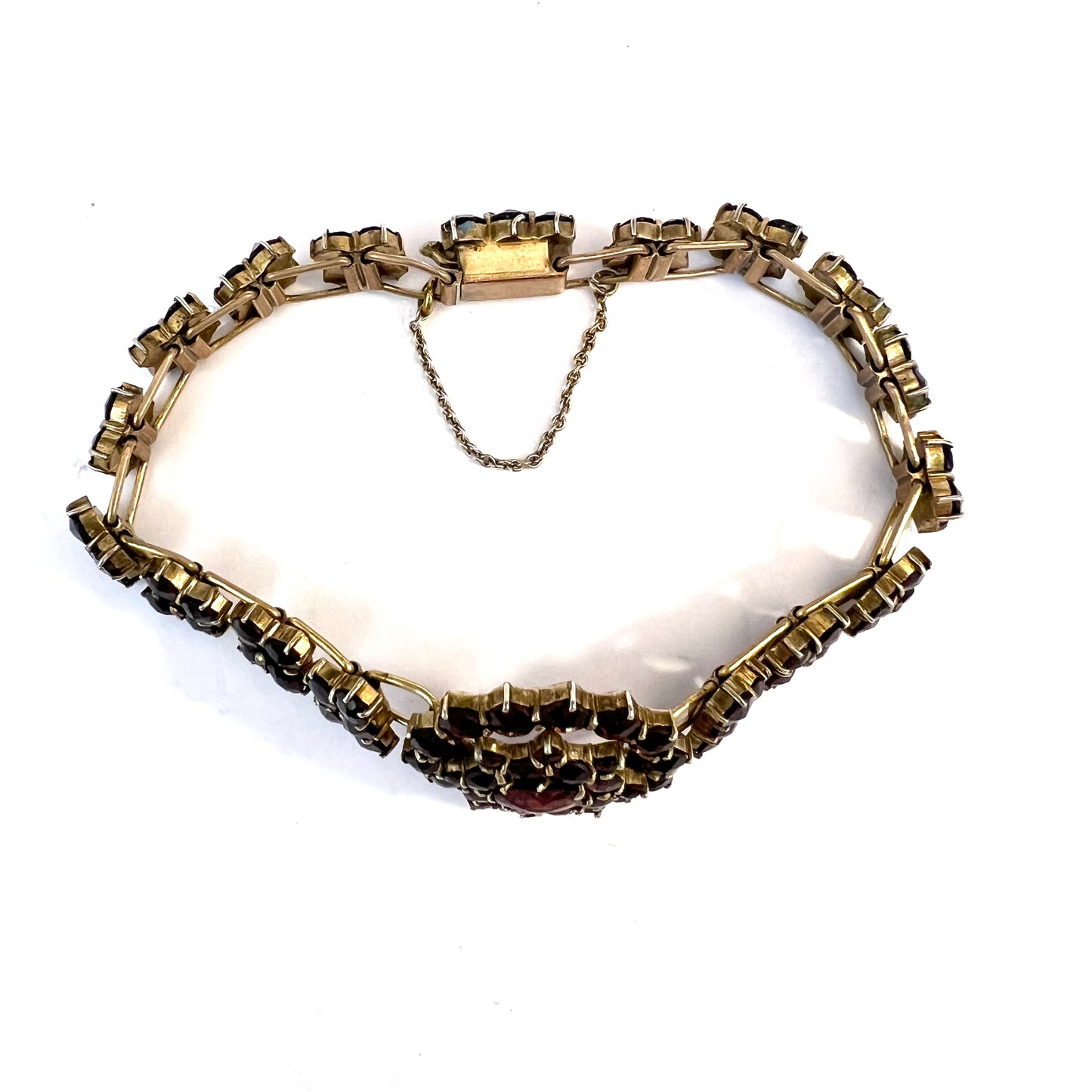 Early 1900s Bohemian Garnet Gilt Metal Bracelet.