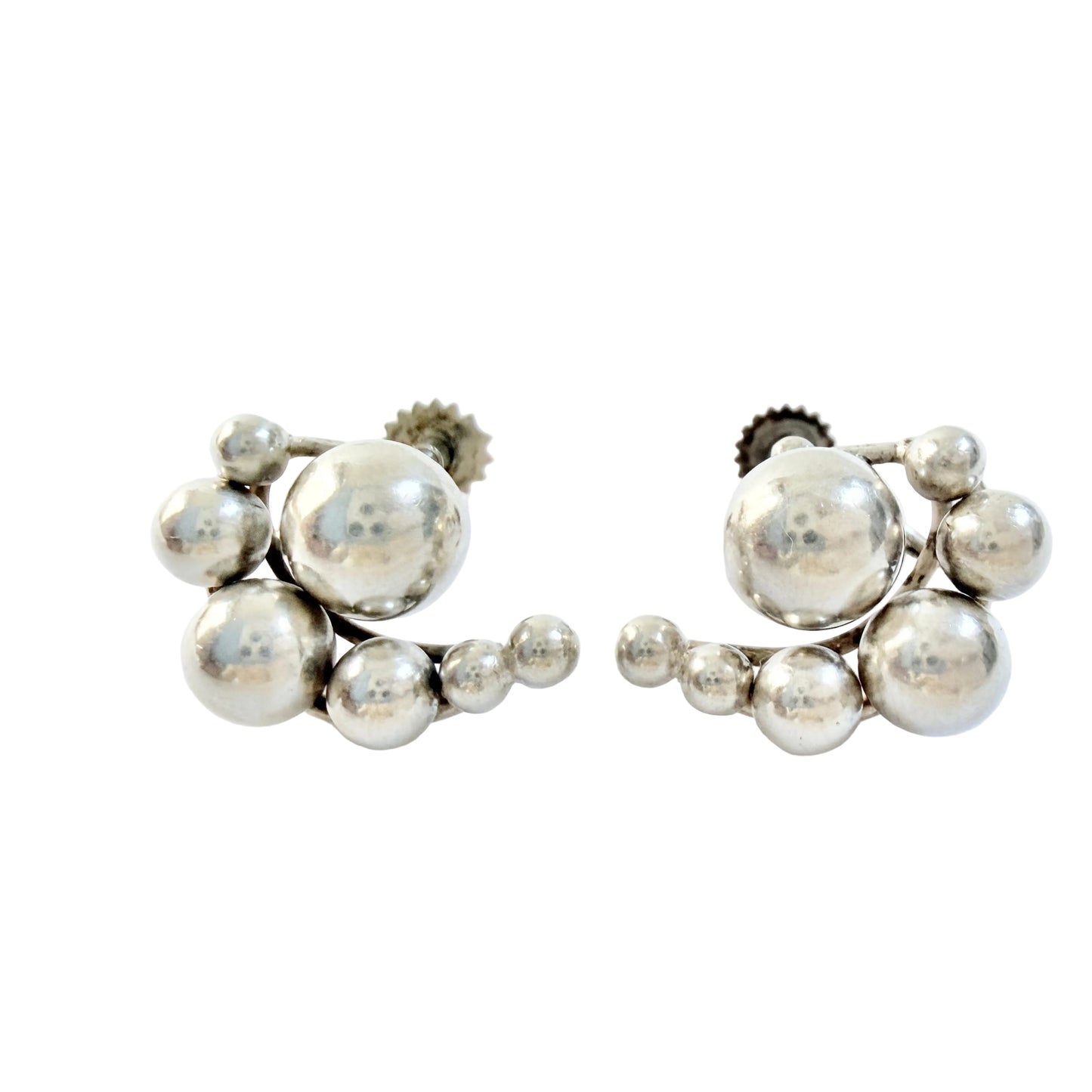 Interesting pair of Vintage ca 1950s Solid Silver Grape-cluster Earrings.