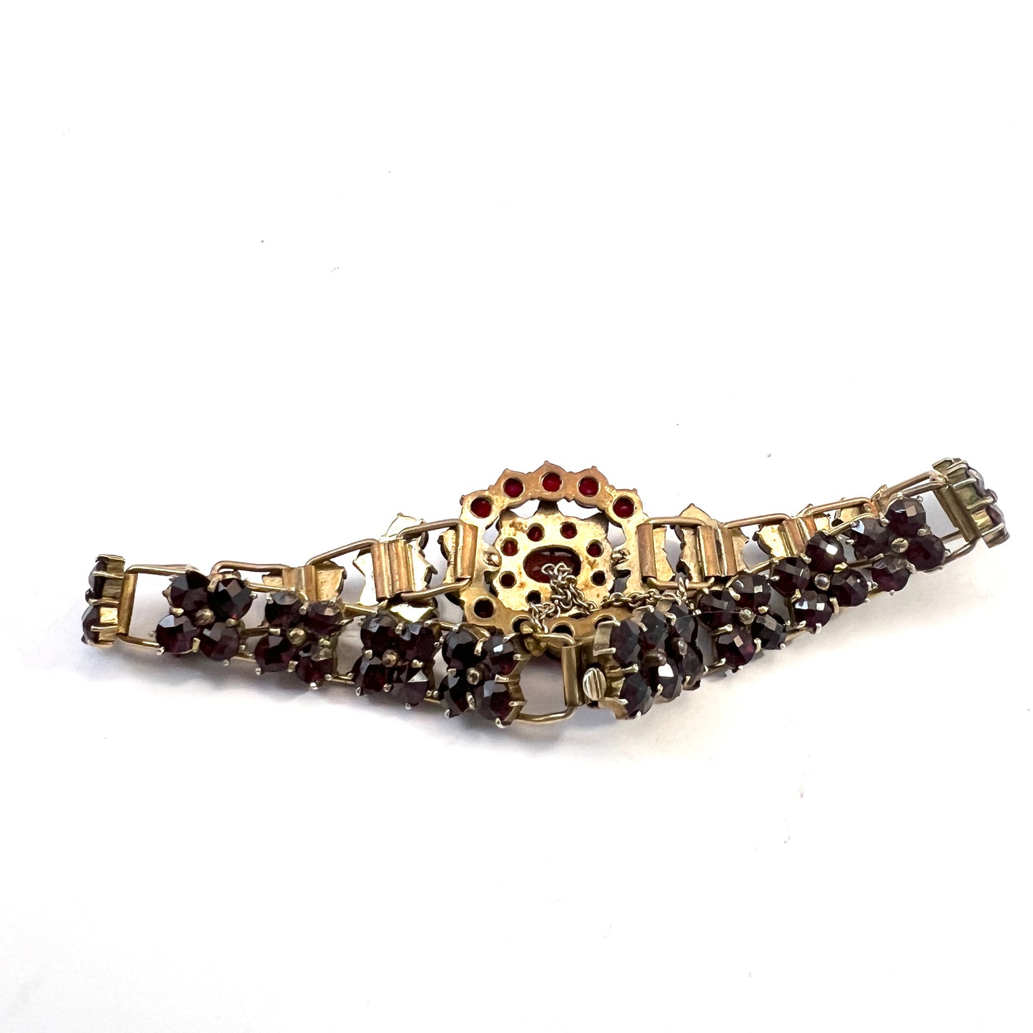 Early 1900s Bohemian Garnet Gilt Metal Bracelet.