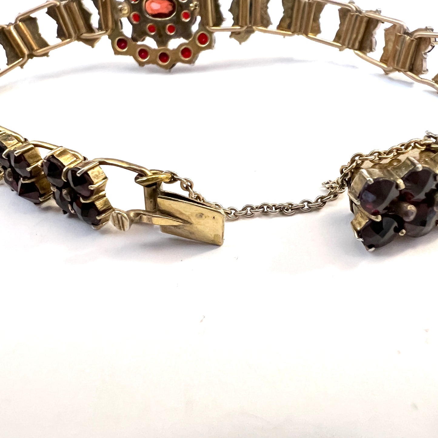 Early 1900s Bohemian Garnet Gilt Metal Bracelet.