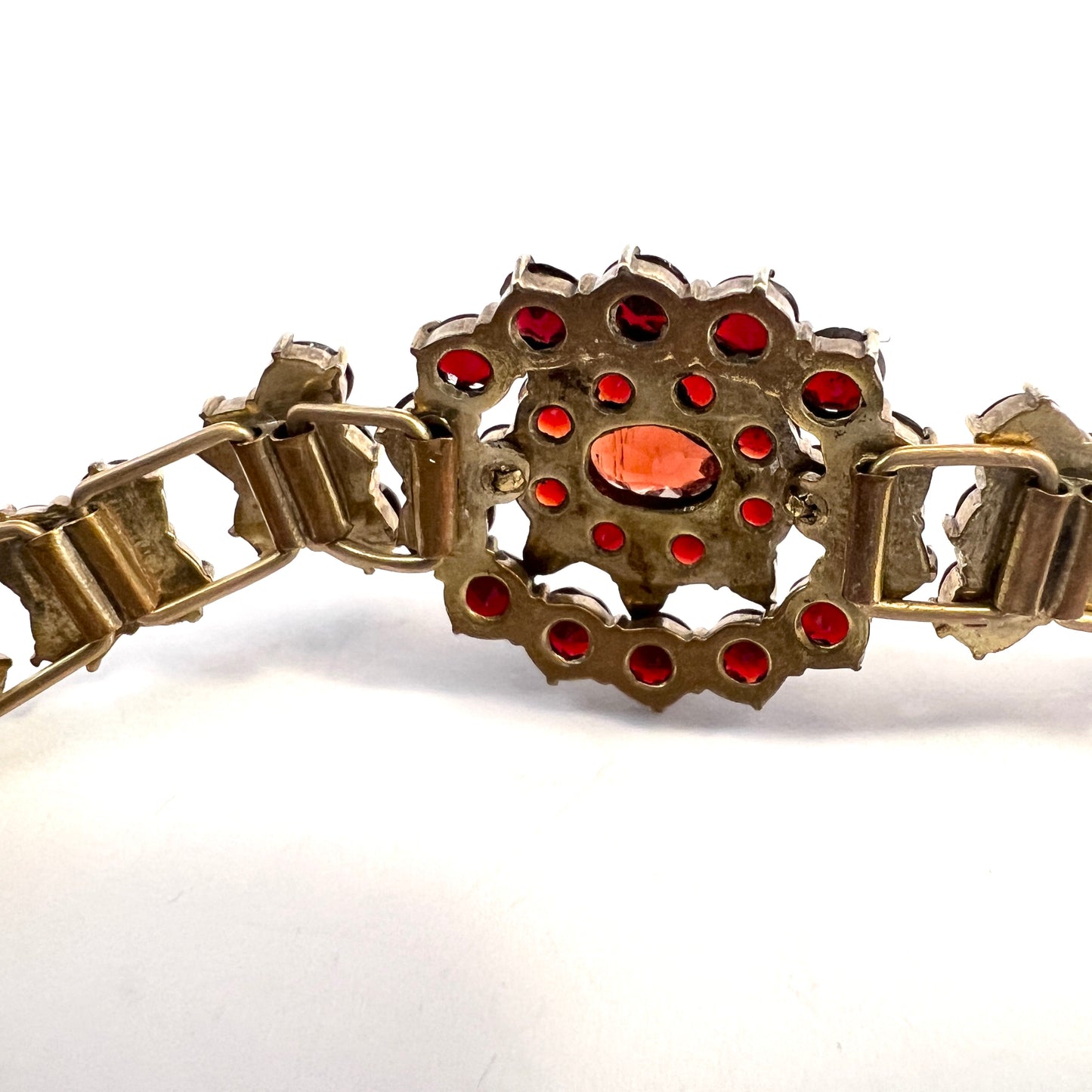 Early 1900s Bohemian Garnet Gilt Metal Bracelet.