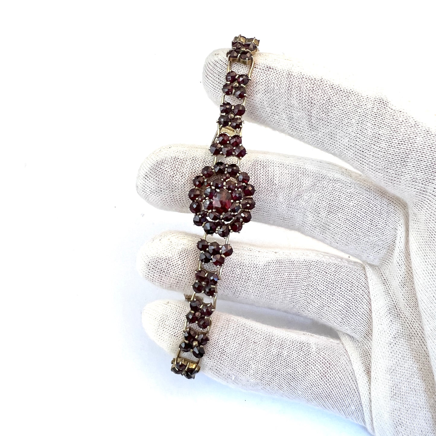 Early 1900s Bohemian Garnet Gilt Metal Bracelet.