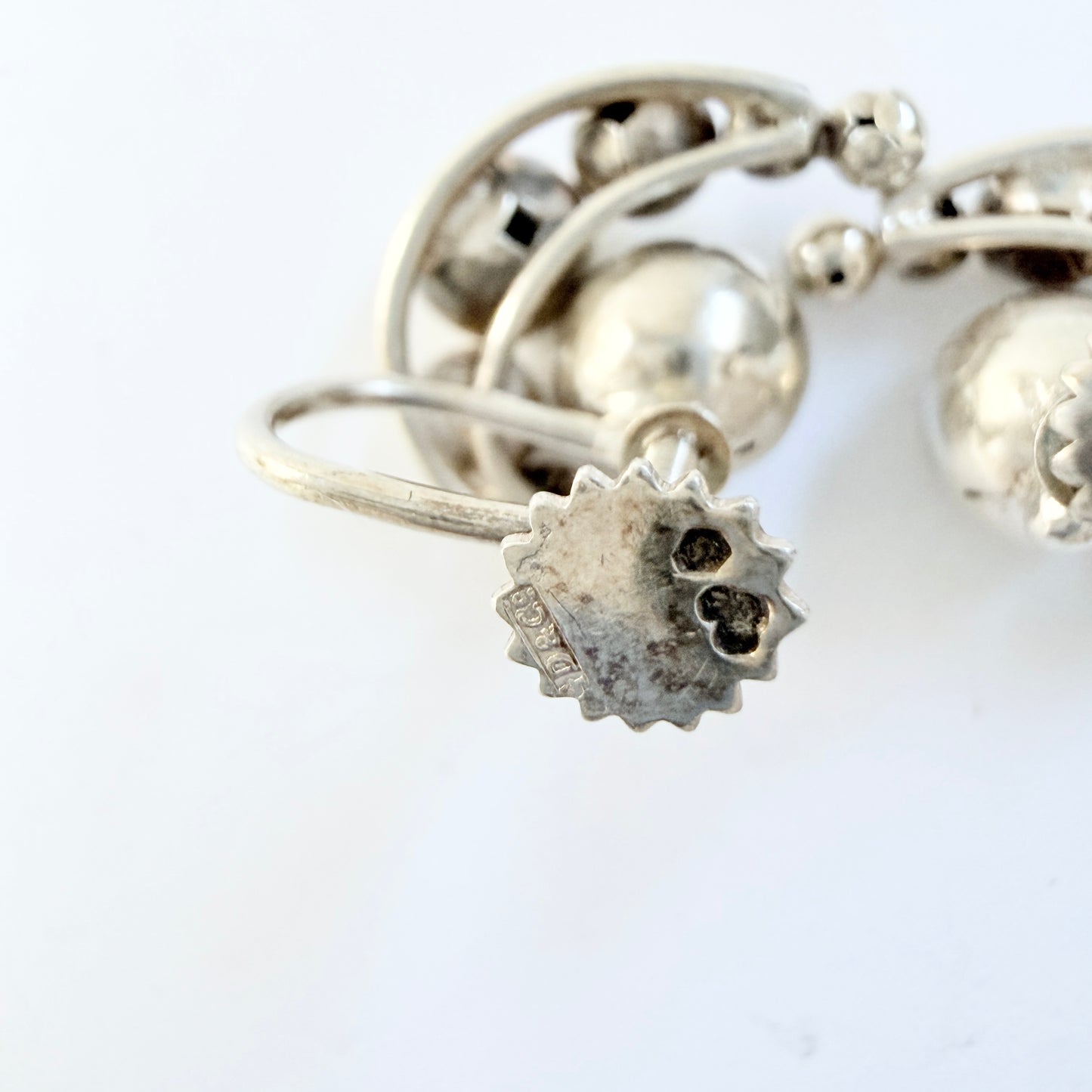 Interesting pair of Vintage ca 1950s Solid Silver Grape-cluster Earrings.