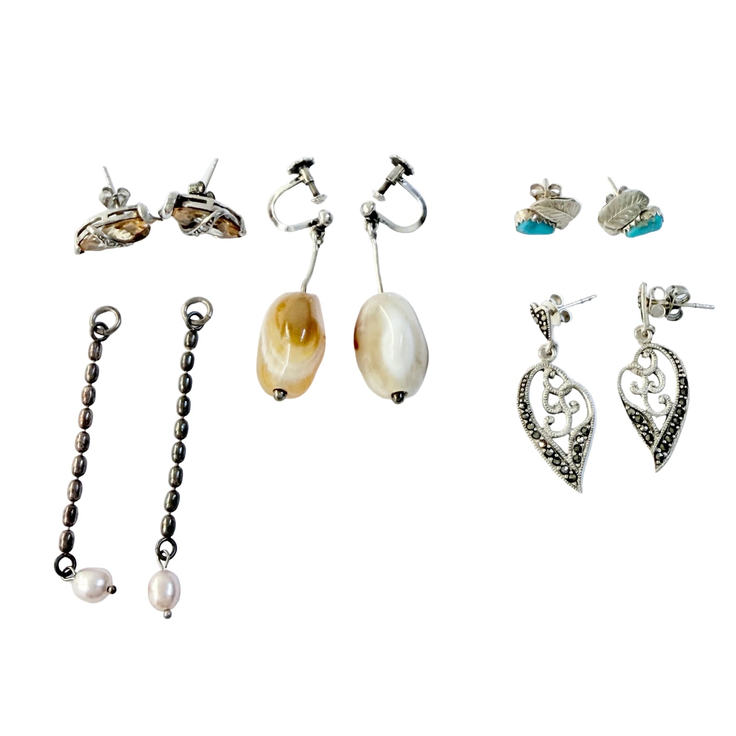 Job-lot. Vintage Silver Earrings and Earring Pendants.