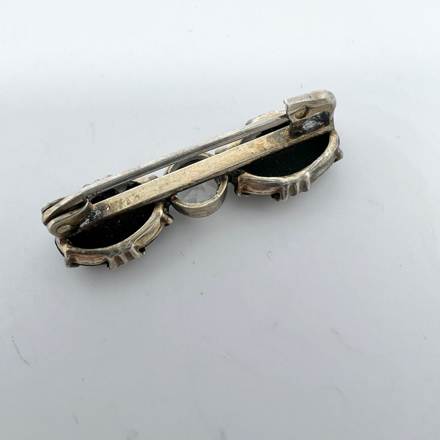 Sweden Vintage 1930s. Art Deco Solid Silver Paste and French Jet Bracelet and Brooch