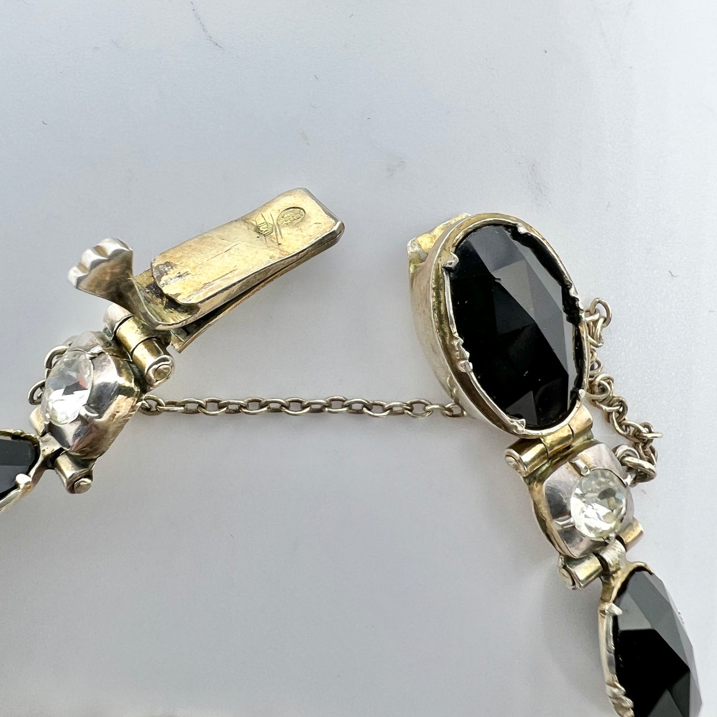 Sweden Vintage 1930s. Art Deco Solid Silver Paste and French Jet Bracelet and Brooch