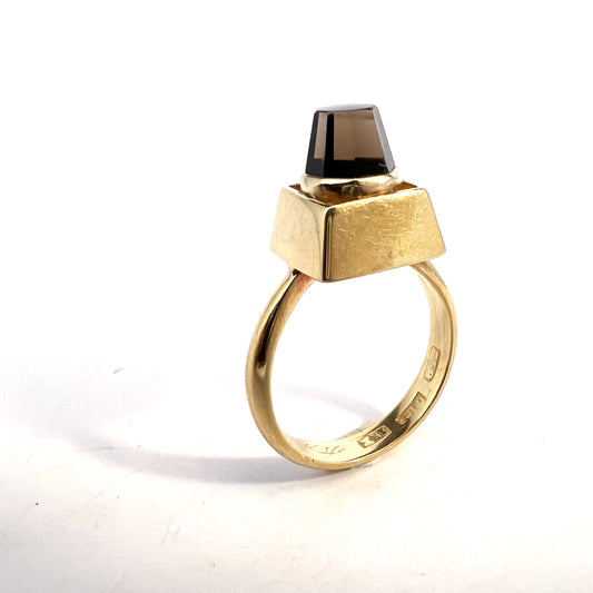 Vintage Modernist 18k Gold Smoky Quartz Ring.