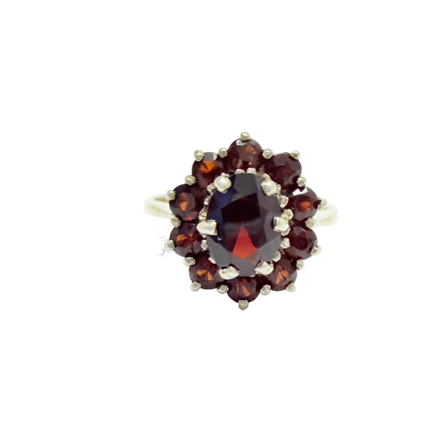 Vintage c 1950s. Gilt Solid Silver Garnet Cluster Ring.