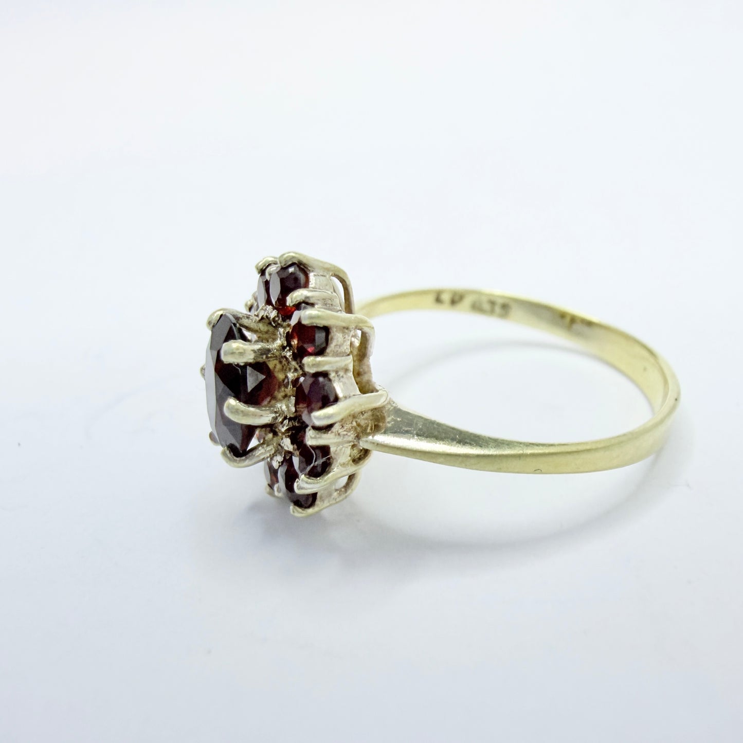 Vintage c 1950s. Gilt Solid Silver Garnet Cluster Ring.