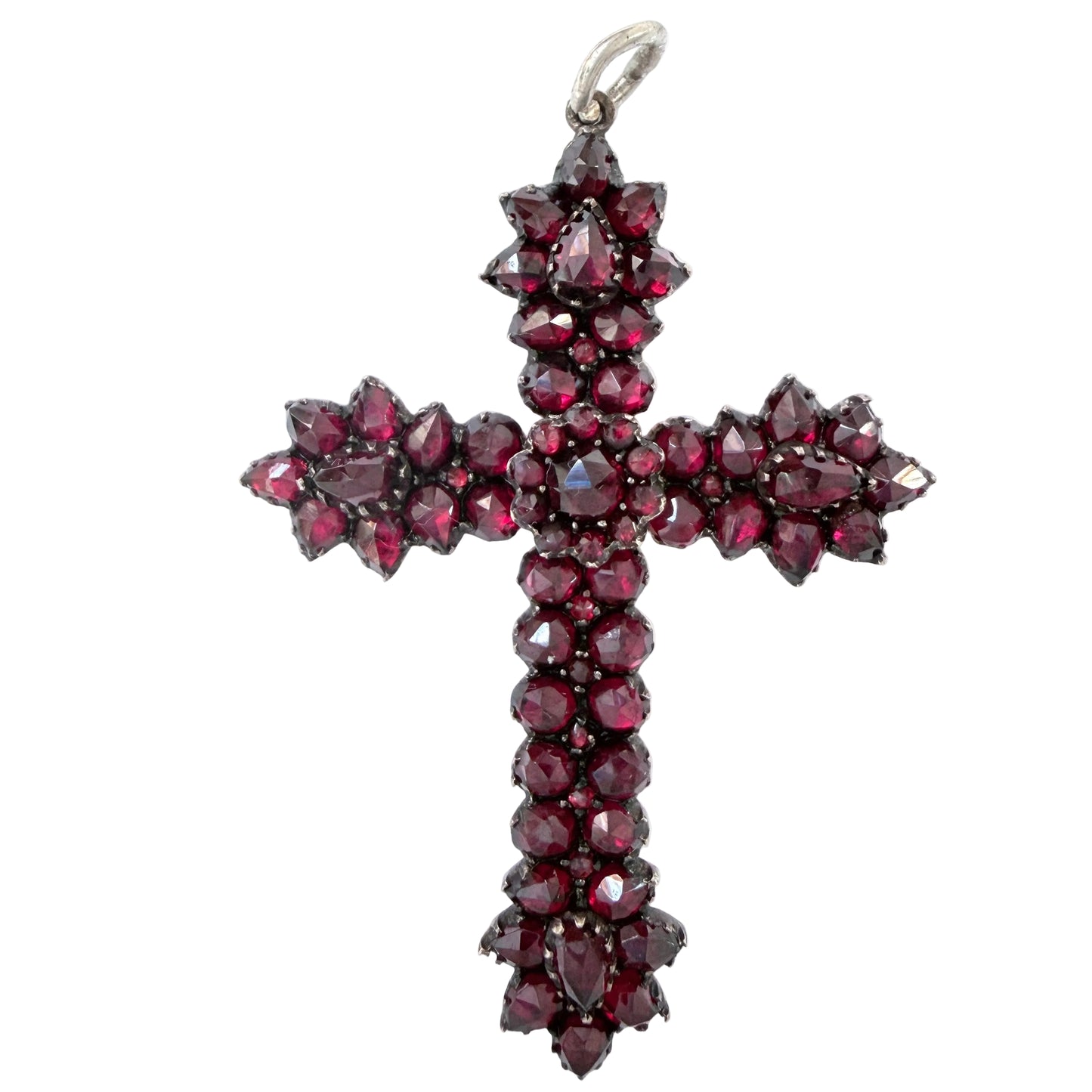 Antique ca year 1900. Gilt Silver Bohemian Garnet Cross Pendant.