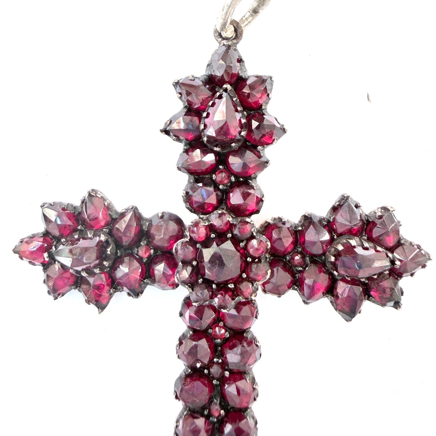 Antique ca year 1900. Gilt Silver Bohemian Garnet Cross Pendant.
