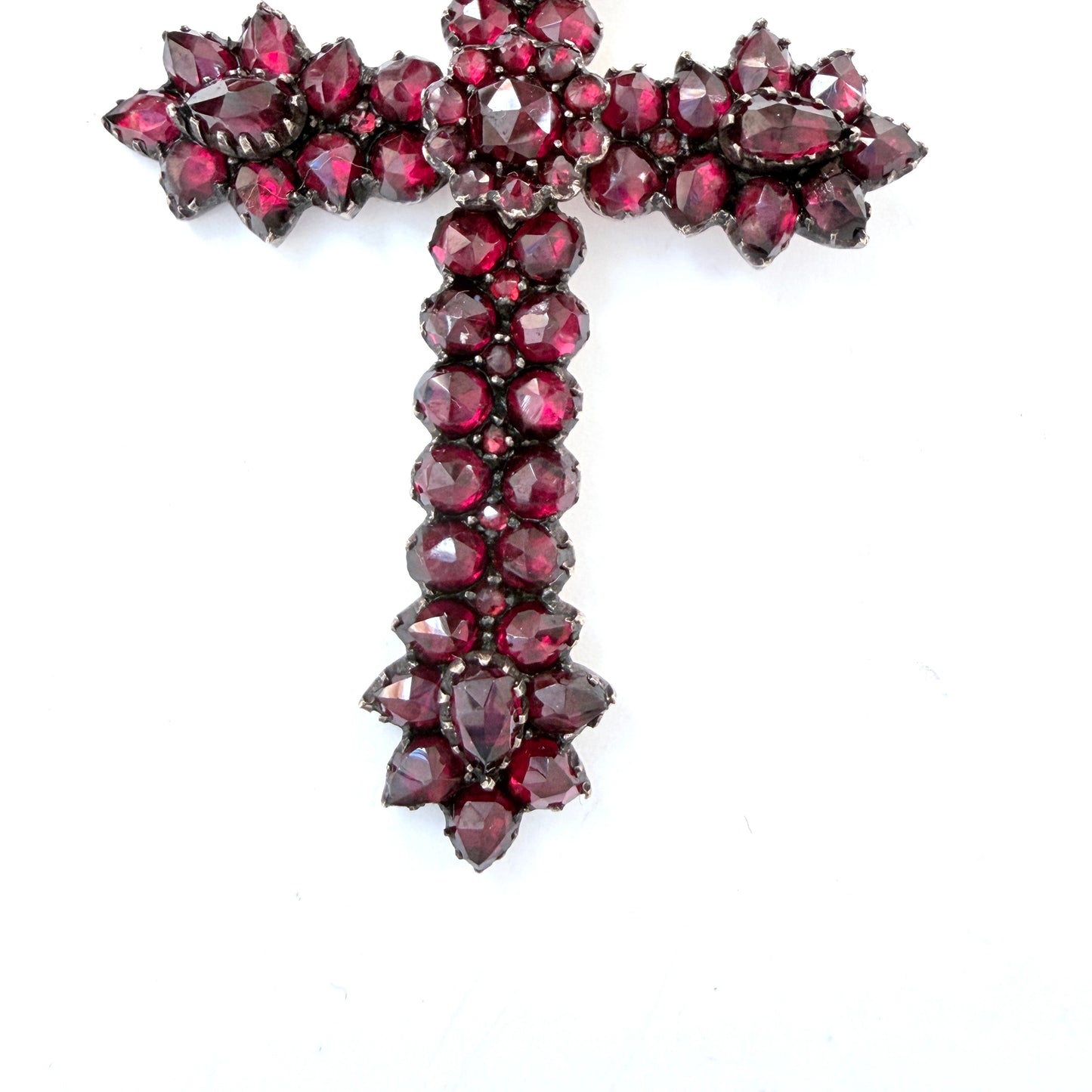 Antique ca year 1900. Gilt Silver Bohemian Garnet Cross Pendant.
