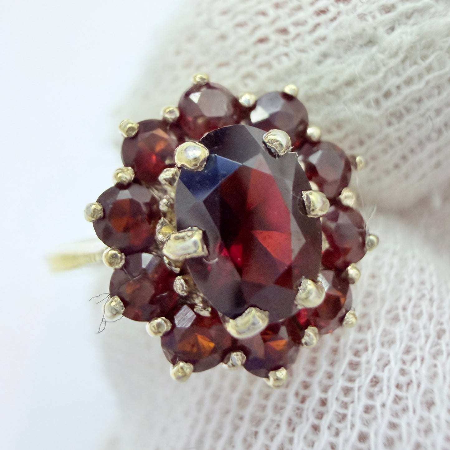 Vintage c 1950s. Gilt Solid Silver Garnet Cluster Ring.