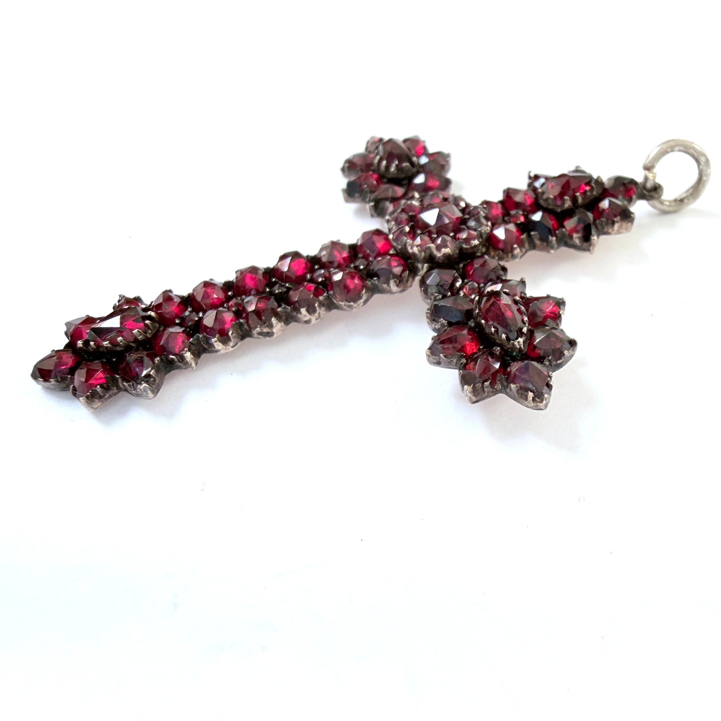 Antique ca year 1900. Gilt Silver Bohemian Garnet Cross Pendant.