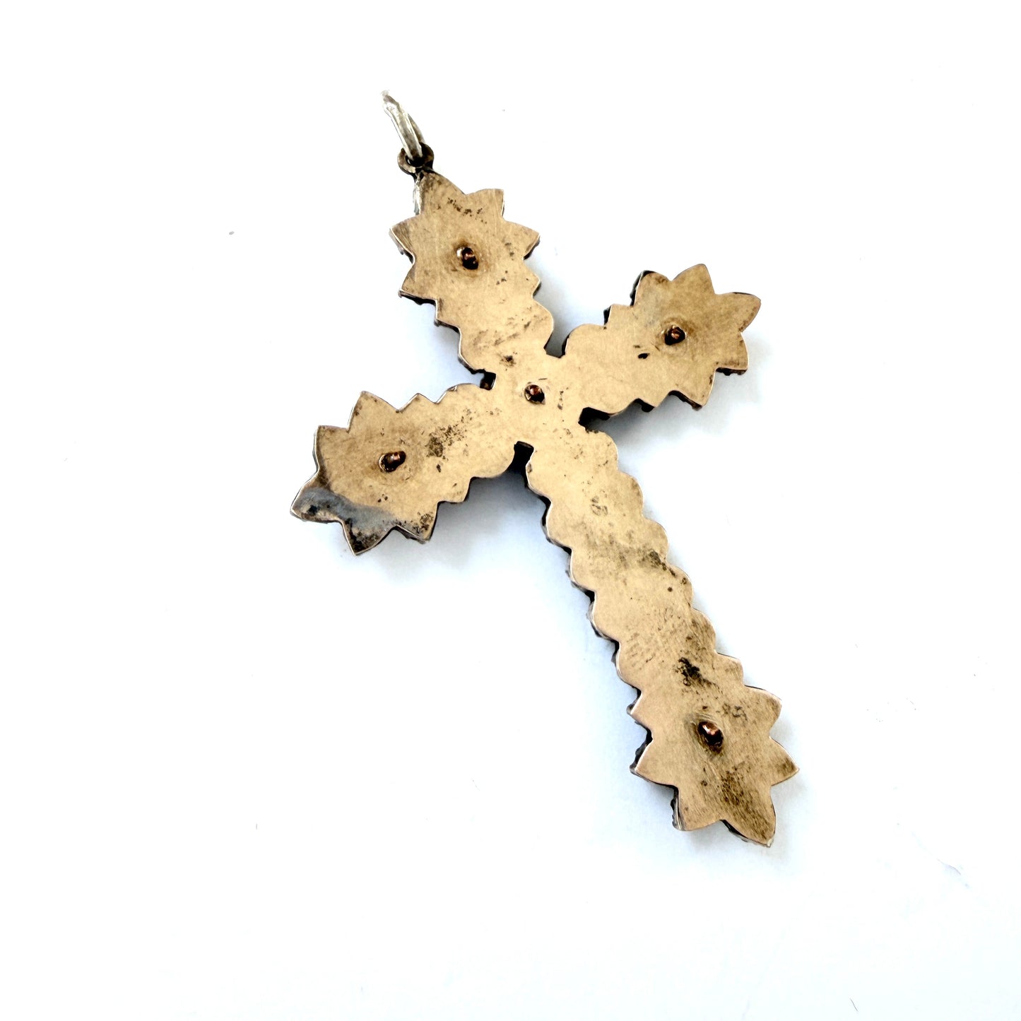 Antique ca year 1900. Gilt Silver Bohemian Garnet Cross Pendant.