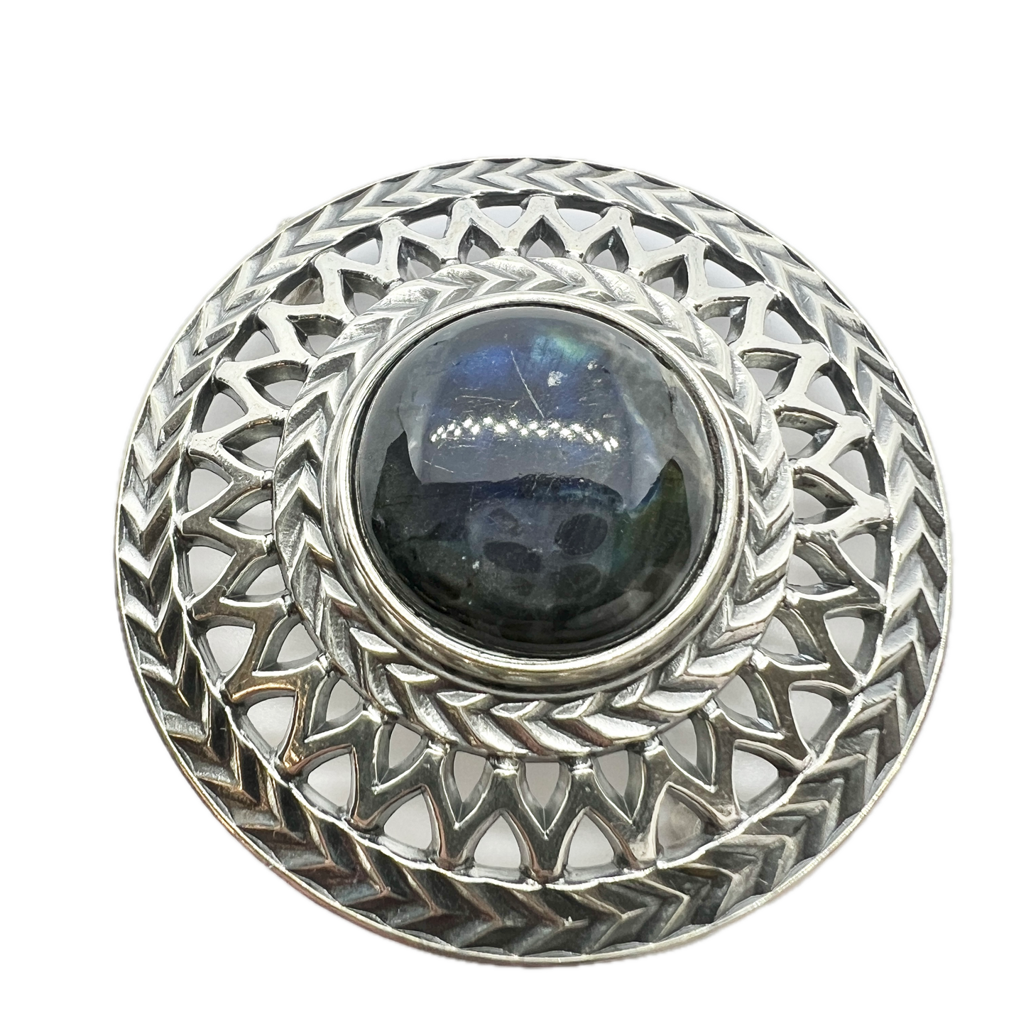 Kalevala Koru, Finland 1982. Vintage Sterling Silver Spectrolite Brooch.