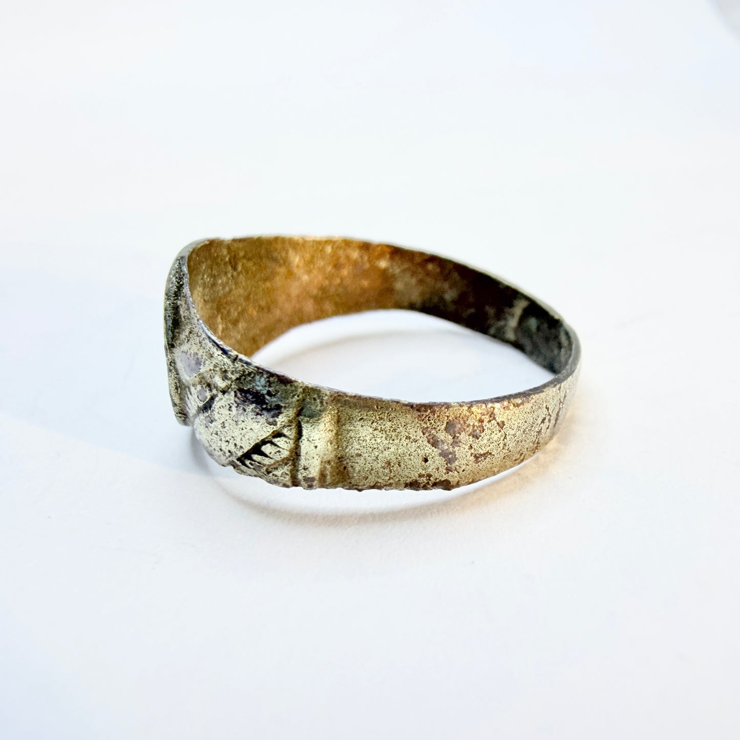 Antique Renaissance ca 16th C Gold Gilt on Copper on Bronze Signet Ring.