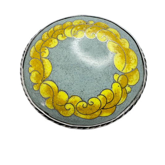 Hugo Lundstedt, Sweden 1921. Antique Arts & Crafts Silver Enamel Brooch.