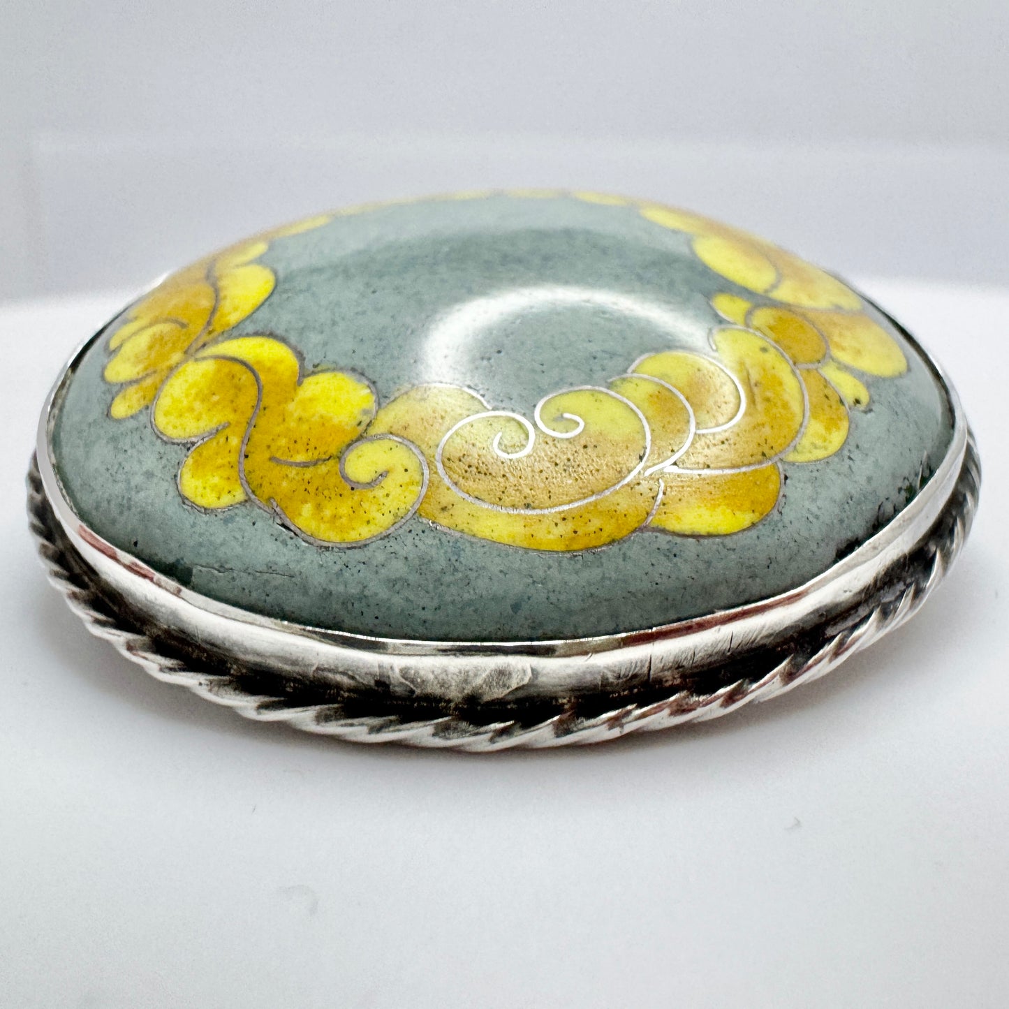 Hugo Lundstedt, Sweden 1921. Antique Arts & Crafts Silver Enamel Brooch.