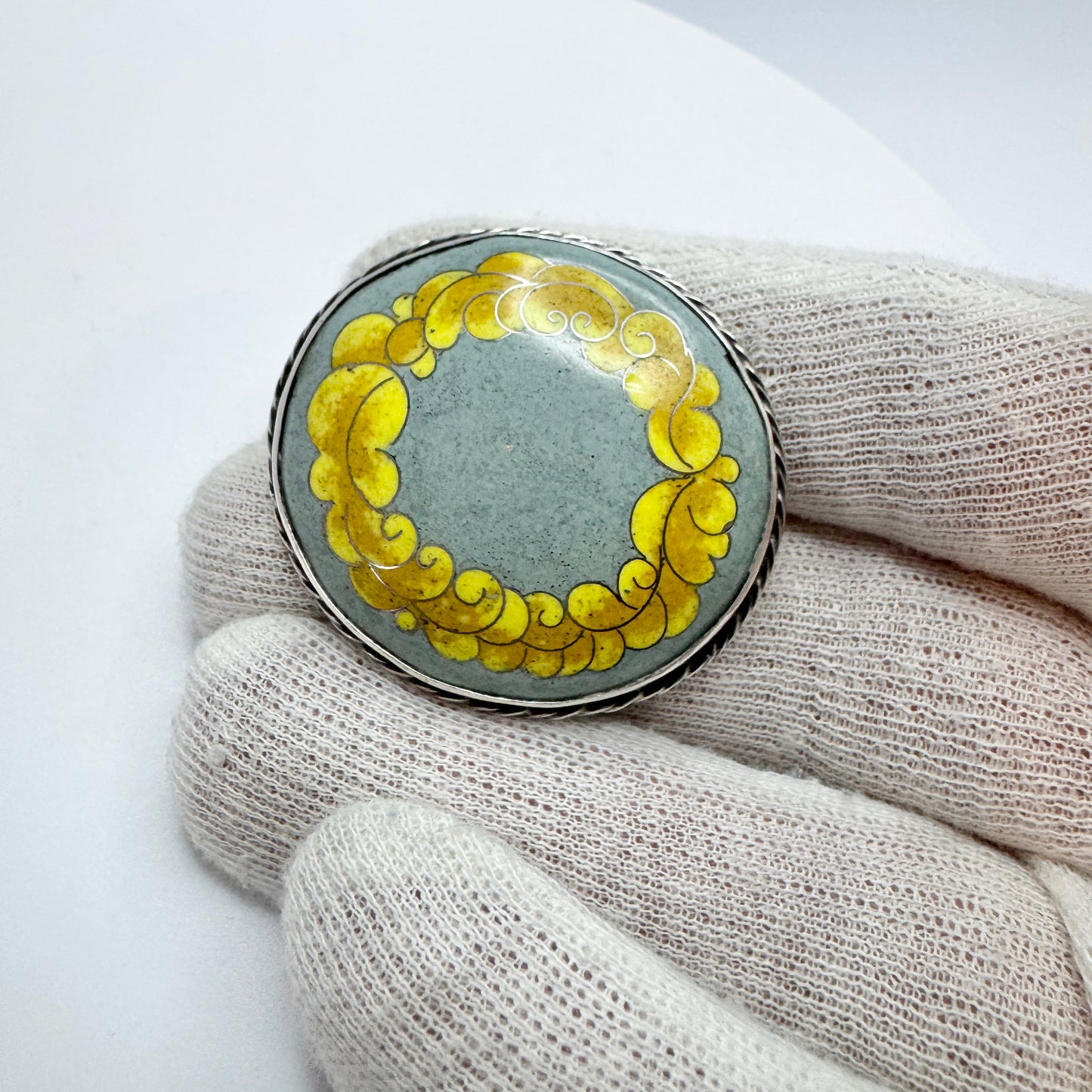 Hugo Lundstedt, Sweden 1921. Antique Arts & Crafts Silver Enamel Brooch.