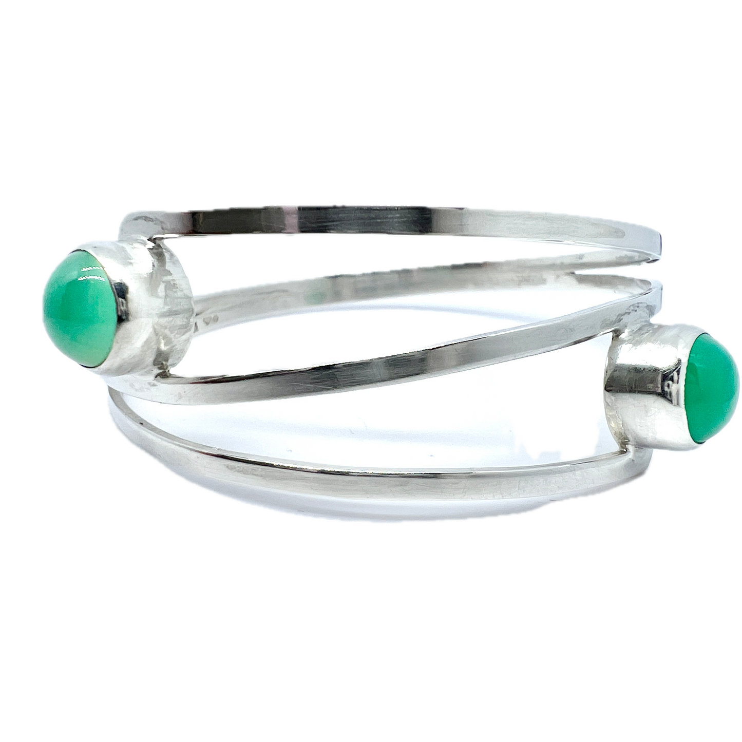 GUSSI, Sweden 1959. Vintage Sterling Silver Chrysoprase Bangle Bracelet.