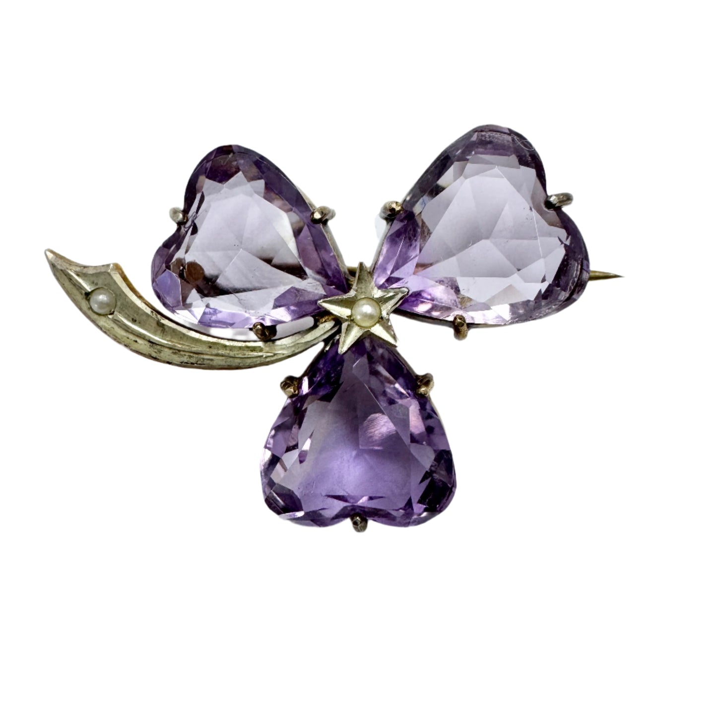 Antique ca 1920. Silver Amethyst Seed Pearl Brooch.