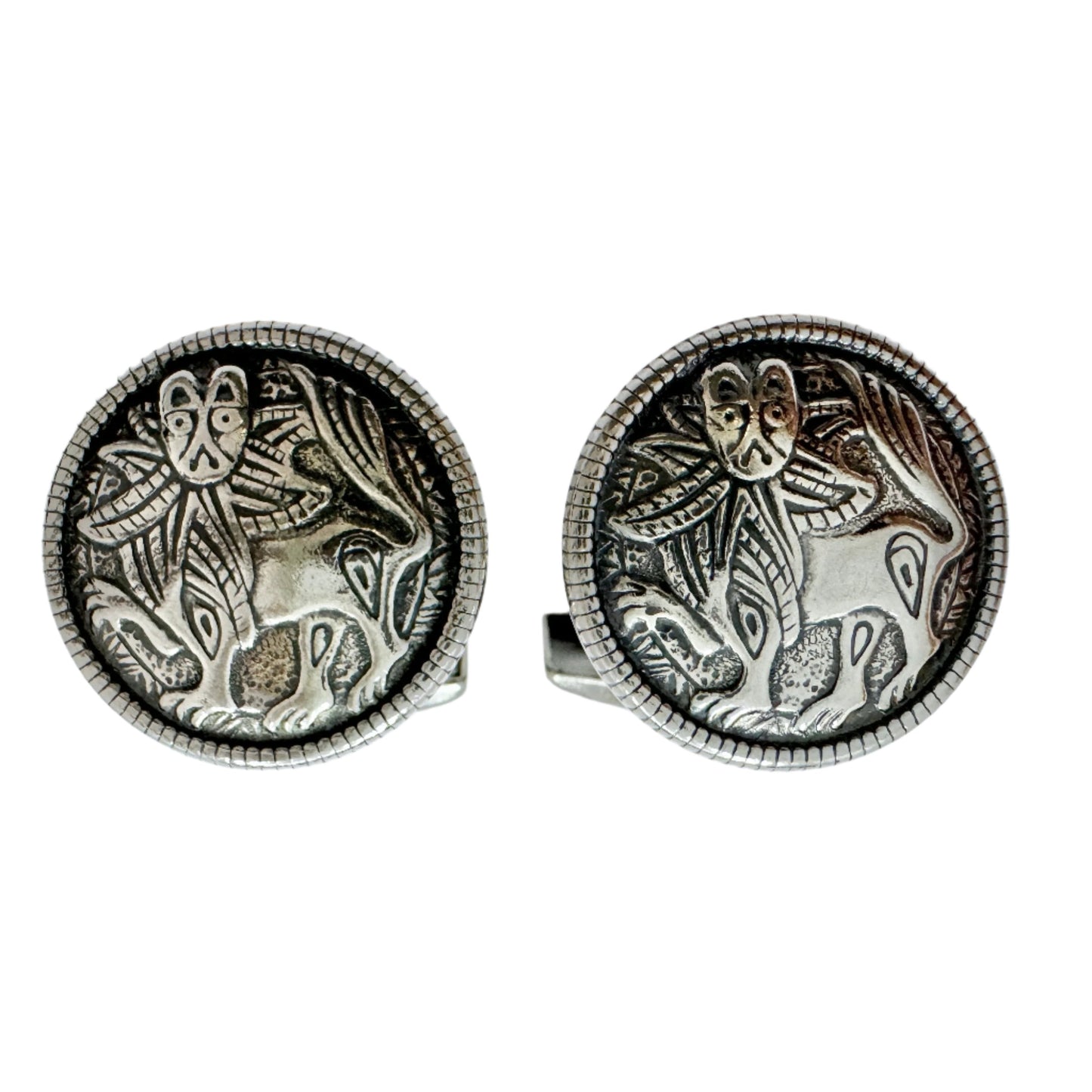 Kalevala Koru, Finland. Vintage Sterling Silver Cufflinks. Design Sun Lion.